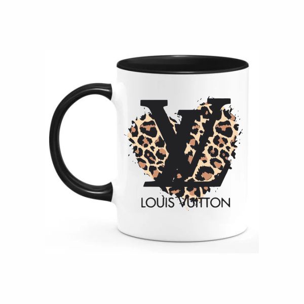 LV Coffee Mug - Sleek Black and White With Leopard Design - Premium Quality