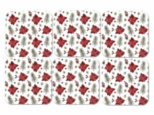 Christmas Poinsettia Flower Coaster Set - Set of 6 Coasters